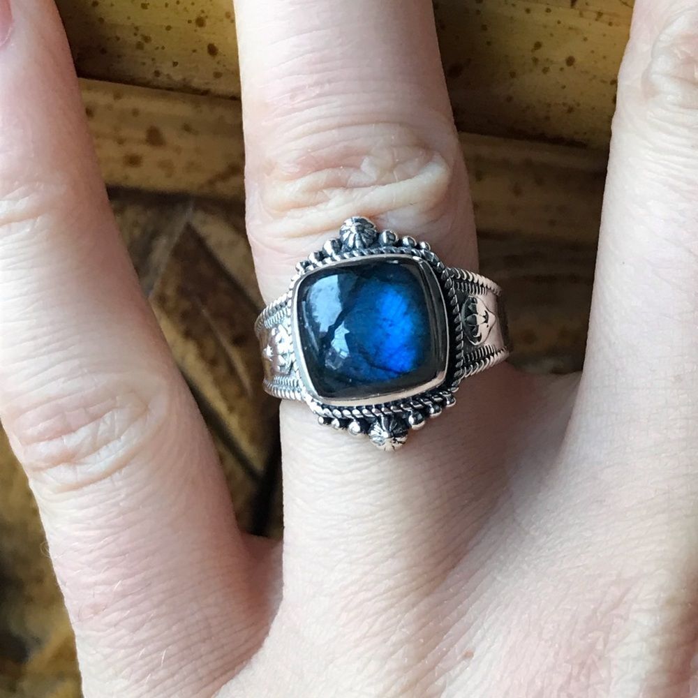 Natural Labradorite Sterling Silver Ring Size 6